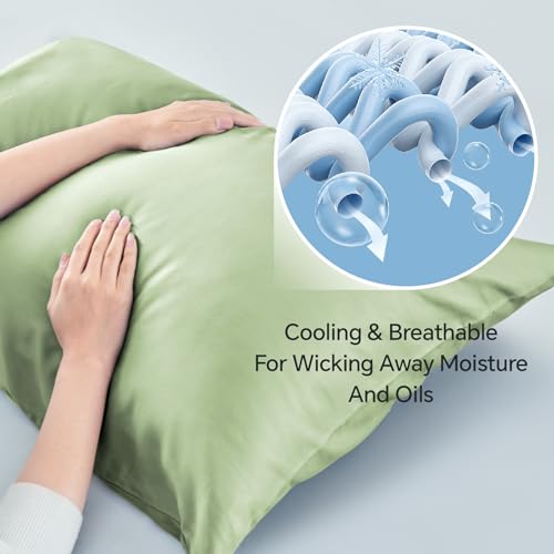 Image of BEDELITE Pillow Cases Standard Size 2Pcs, Rayon from Bamboo, Sage Green | Cooling and Breathable Pillow Cover for Hot Sleepers & Night Sweats, Silky Soft Cozy, Envelope Closure, 20 inchx26 inch