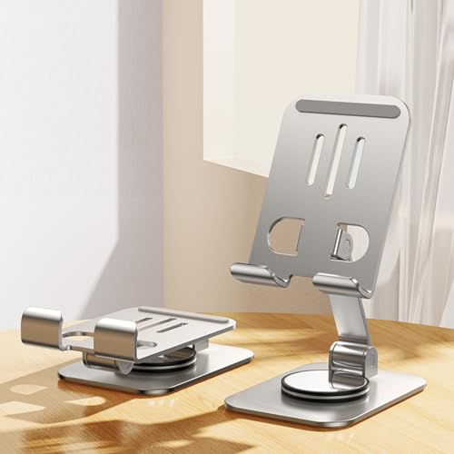 Image of DEARART Silver Cell Phone Stand, 360 Adjustable Phone Stand for Desk, Foldable Phone Holder Fully Carried Easily, Square Base