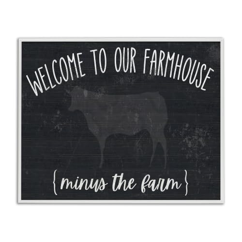 'Welcome To Farmhouse Playful Rustic Cow Motif'| Framed Giclee Art