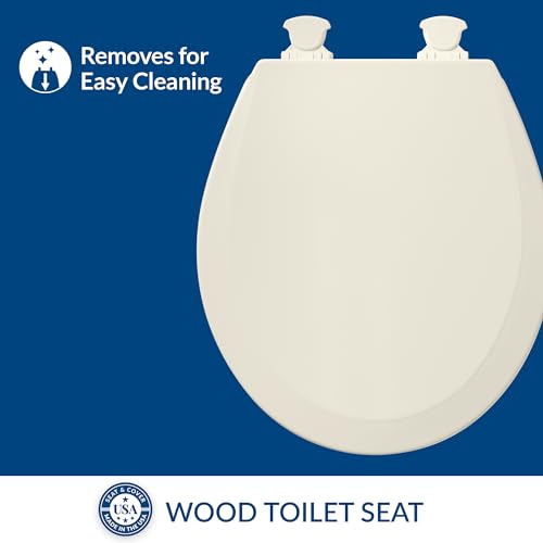 Image of Bemis 500EC Durable Wood Toilet Seat with Easy Clean Hinges, Made in USA, Round, Biscuit