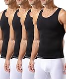 Casey Kevin Mens Compression Tank Top Sleeveless Shapewear Shirt Slimming Vest Gynecomastia Tummy Control Undershirts 4 Pack,Large,Black*4