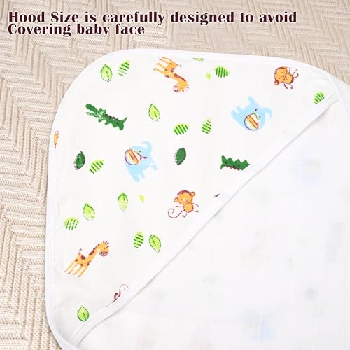 Image of Kuber Industries Soft & Absorbant Cotton Hooded Towels for New Born Baby | Wrapping Bath Towel for 0-12 Months | 83x83 cm | Animal Print-White