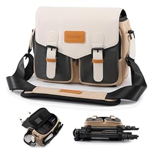 Cwatcun Camera Shoulder Bag Compact Camera Case, Small Waterproof Camera Messenger Bag with Tripod Holder, Travel Photography Bag for Canon, Nikon, Sony, Fuji DSLR/SLR/Mirrorless Camera, Lens