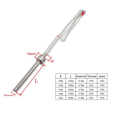 Zündwiderstand pelletofen mit Feststellschraub 220v 300w Durchmesser 9.5mm glühzünder pelletheizung 140 150 160 170 180 mm (Länge 140mm)
