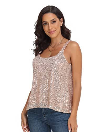 PrettyGuide Women's All Sequin Tank Tops Loose Flowy Sparkly Camisole Vest Club Party Shirt Top3