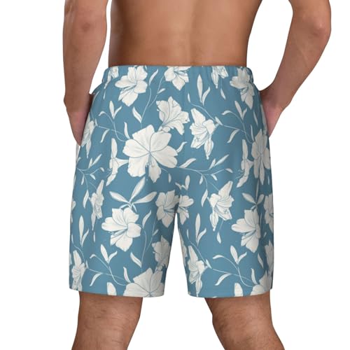 Lilies Flowers Light Blue Funny Men's Swim Trunks Board Shorts Quick Dry-4