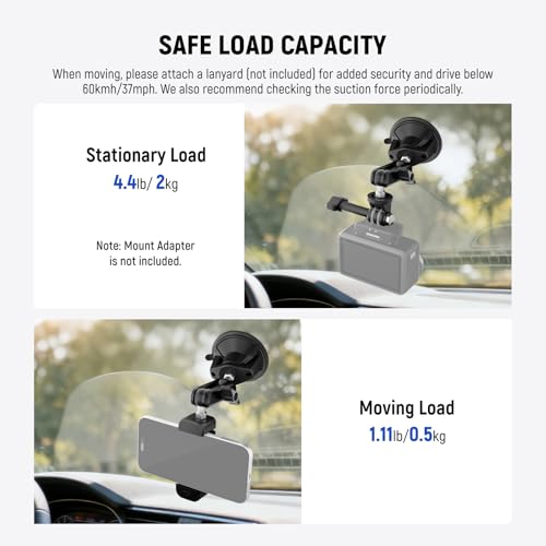 Image of NEEWER Suction Cup Phone Holder & Camera Mount Compatible With GoPro DJI Insta360 iPhone, Car Phone Mount with Action Camera Adapter 360 Magic Arm for POV Windshield Glass Vlog Video Recording, CA158