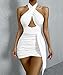 Sexyshine Women's Sexy Halter Criss Cross Hollow Out Club Mini Dress Backless Ruched Bodycon Evening Party Dresses(22615WH,XS) White