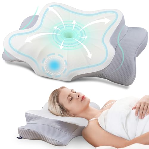 DONAMA Cervical Pillow for Neck Pain Relief, Cooling Contour Memory Foam Pillows for Sleeping, Ergonomic Orthopedic Neck Support Pillow for Side Back Stomach Sleepers with Pillowcase-Queen Size