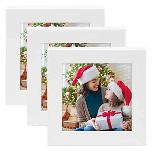 Golden State Art, Set Of 3, 4X4 Picture Frames, Smartphone Instagram Frame Collection, Square Wood Frames With Tempered Glass, Mothers Day Decorations, White #TOP16