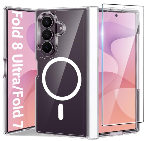 Image of FNTCASE for Samsung Galaxy Z-Fold-8-Ultra Case: for Z Fold 7 Phone Cases with Hinge Protection & Screen Protector Magnetic Clear Cell Cover Anti Yellowing Rugged Shockproof Protective Bumper(A-Clear)