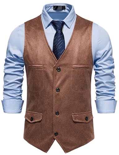 Gilet costume homme daim marron mariage garçon d'honneur boutonné