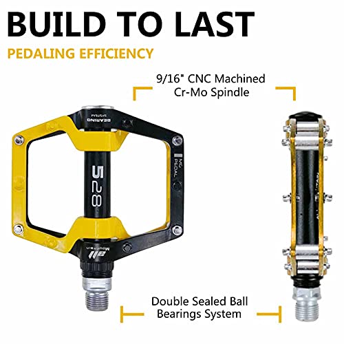 Black Yellow 528 Shanmashi Mountain Bike Mtb Pedals Aluminium Bicycle Bmx Flat Pedal With Removable Non-Slip Studs 9/16 #TOP4
