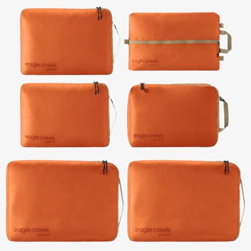 Eagle Creek Pack-It Isolate Extended Stay Set - Includes Shoe Sack, M Clean/Dirty Cube, 2x M Isolate Cube & 2x L - Travel Essentials - Mandarin