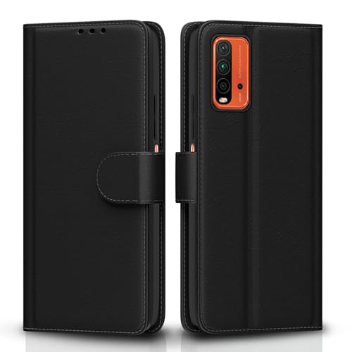 Image of Pikkme Mi Redmi 9 Power /Poco M3 Flip Case | Vintage Leather Finish | Inside TPU with Card Pockets | Wallet Stand | Magnetic Closing | Flip Cover for Mi Redmi 9 Power /Poco M3 (Black)