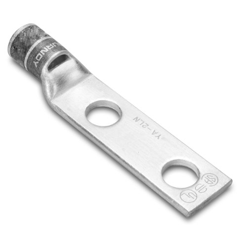 Burndy YA4C-2L Two Hole Hylug Code Conductor Standard Barrel Copper Compression Terminal, 4 AWG Conductor, 1/4" Stud Hole Size, 5/8" Stud Hole Spacing, 0.49" Tongue Width, 2.30" Length,Gray #1