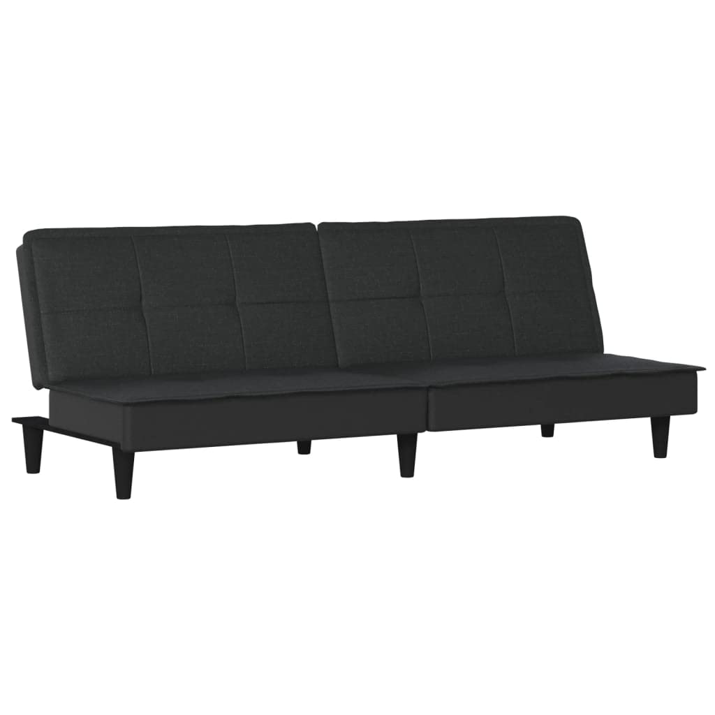 Schlafsofa Schwarz Stoff 200 cm Breit Modernes 3-Fach Verstellbares Rückenlehnen Design aus Kunstleder & Polyester für Wohnzimmer Gästezimmer Büro