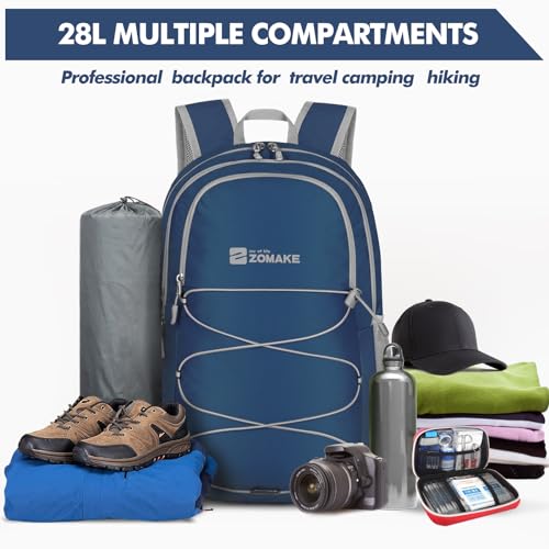 Image of ZOMAKE Ultra Lightweight Hiking Backpack 28L, Packable Small Backpacks Water Resistant Daypack for Women Men(Navy blue)