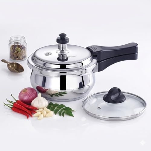 Image of Premier Stainless Steel Induction Bottom Handi Pressure Cooker 3 Litre with Glass Lid | Triple Safety Valve | ISI Certified | Compatible with Gas & Induction Cooktop | 5 Year Warranty