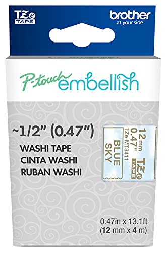 Image of Brother P-Touch Embellish Gold Print on Blue Sky Washi Tape TZeMT3411 - ~~ inch Wide x 13.1' Long for use with P-Touch Embellish Ribbon & Tape Printer
