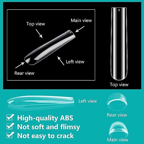 LIONVISON 3XL Clear Full Cover Nail Tips for Acrylic Nails Professional, 240PCS Extra Long Tapered Square, 12 Sizes Straight Press On Gel Nail Tips for Nail Salons Home DIY - Thumbnail 4