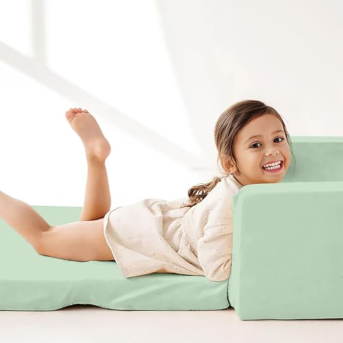Image of Baby /Couch /Playmat /Three Layers of Folding Kids Sofa /Armchair Flip Open Plush Foldable Mini /Foldable Sofa Cum Bed Chair for 6-60 Months (Upto 5 Years Kids) (Green) -Kiwi