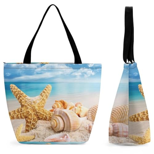 Sac de shopping pour voyage logeable avec imprimé conque et étoile de mer