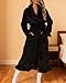 codcm Women's Flannel Robe Fuzzy Soft Ruffle Ankle Length Fleece Robes Fashion Long Sleeve Sleepwear with Side Pockets(Black,Medium)