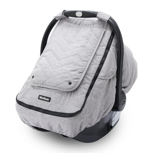 Image of WinRese Baby Car Seat Cover - 3-Layer Thick Fabric, Waterproof, Breathable Mesh Window - Windproof & Snow Blocking, Keep Baby Warm in Winter - Universal Fit for Infant Car Seat and Carrier