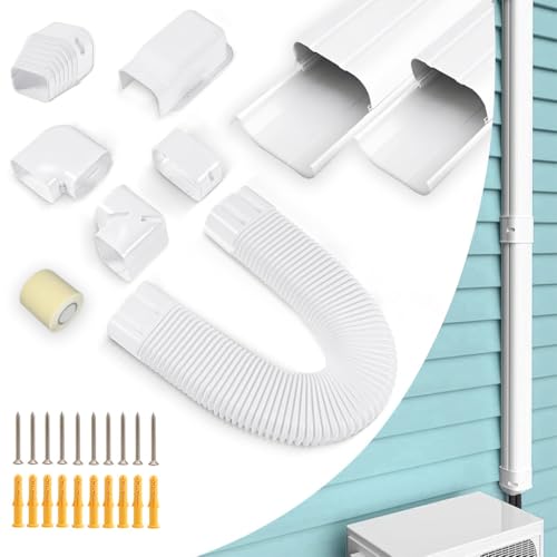 Image of HASTHIP 8Pcs Air Conditioner Pipe Concealing Set, 3'' Width, 40'' Straight Pipes and Vertical /Horizontal Elbows, Universal PVC Indoor Outdoor Pipe Cover, Decorative PVC Tubing Cover Kit