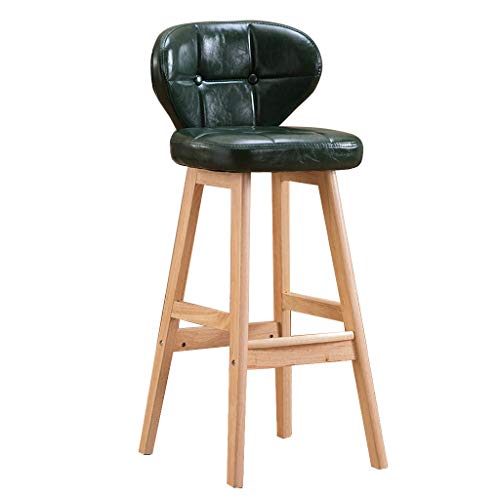 GY Massivholz Barhocker, Zähler Hoher Hocker Hoher Rücken Barhocker Aus Leder, Home Küche Frühstück Rutschfest Fußbank, 4 Farben, 65 cm / 75 cm / 85 cm (Farbe : Green, größe : 85cm) Cover
