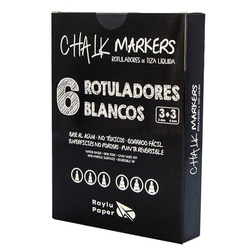 RAYLU PAPER – Rotuladores de Tiza Líquida para Pizarra, Borrable y Punta Reversible, Rotuladores para pizarra negra de Base al Agua, ideal para pizarras, cristales, cerámica