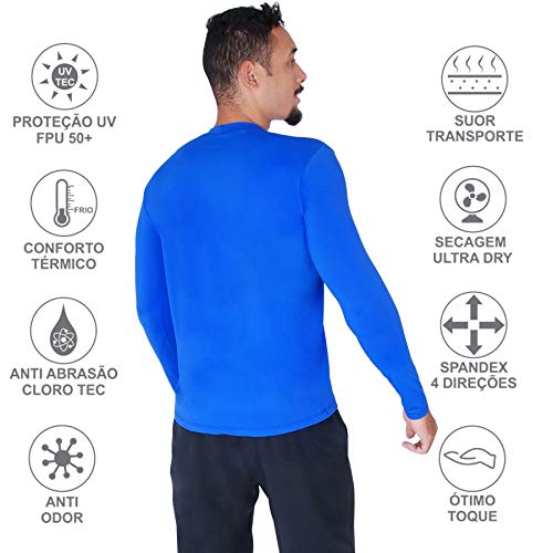 Camisa Proteção Solar Verão Uv 50+ Masculina Praia Piscina Lazer Esportes (M/40, Azul)
