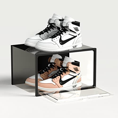 SEE SPRING 6 Pack Shoe Storage Box, Clear Plastic Stackable Shoe Organizer for Closet, X-Large Shoe Containers Bins Holders for Display Sneaker Fit up to Size 14 (Black)