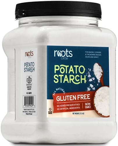 Roots Circle Gluten-Free Potato Starch | 1 Pack of 21oz Jar 100% Pure Potato Flour No Preservatives or Artificial Ingredients | Kosher for Passover Thickener for Soups Stews, Gravies & Sauces