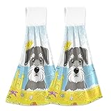 Hanging Towel 2pcs for Kitchen Animal Schnauzer Dog Summer Beach Ocean Hand Towels Soft Velvet Towel