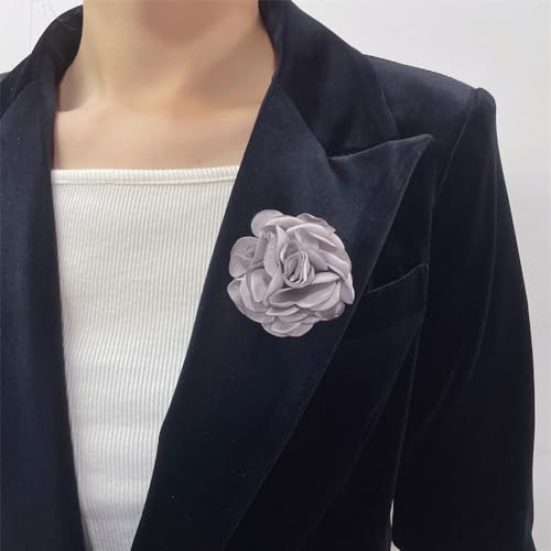 Image of Dainty Silk Rose Flower Brooch Lapel Pins for Women Men Handmade Fabric Flower Brooches Pin Classic for Wedding Party Dance Banquet Dress Suit Clothes Accessories Jewelry Gifts 60mm