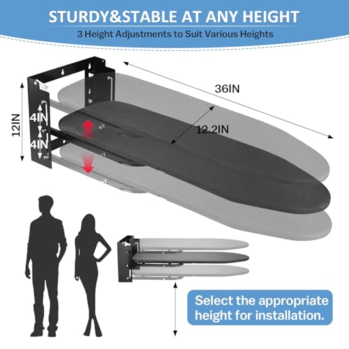 Wall Mounted Ironing Board Height Adjustment 36" x 12" Folding Ironing Board Wall Mount Space Saving with Removable Heat Resistant Cover for Laundry Room Home Small Spaces - Image 3