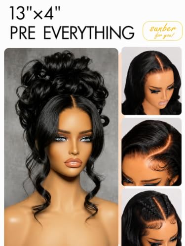 Image of Loose Body Wave Human Hair Wig 24 inchGlueless 13x4 HD Lace Front Wig | Glueless Wigs Pre Cut Pre Plucked Bleached Knots with Drawstring Cap Ready to Wear Bye Bye Knots Loose Wave Wigs Human Hair