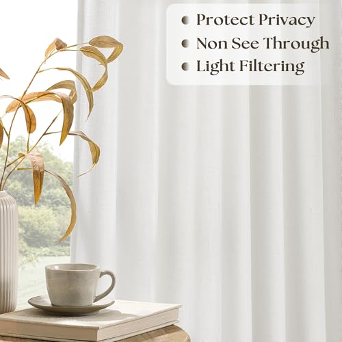 Image of Beige White 100 Inch Wide Curtains 90 Inches Long for Living Room 1 Panel