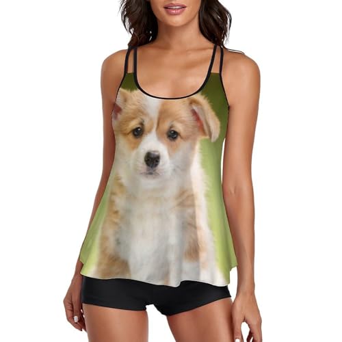 Tankini Corgi Mignon Maillot de Bain Femme avec Short et Robe Plage