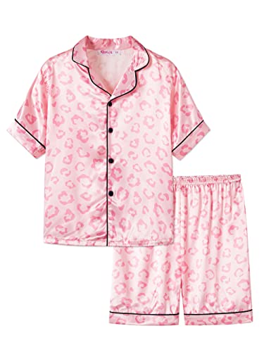 Topgal Big Girls Jammies Size 14 – Lovely Pink Leopard Short Sleeve & Shorts Button Down PJ Set Sleepwear