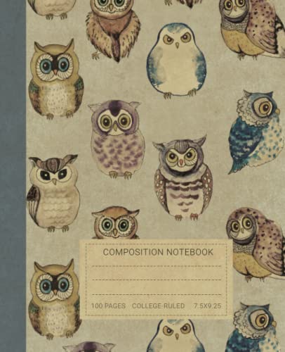 Composition Notebook: Beautiful Vintage Illustration of Owls - Book For Notes. Perfect Gift For Stud