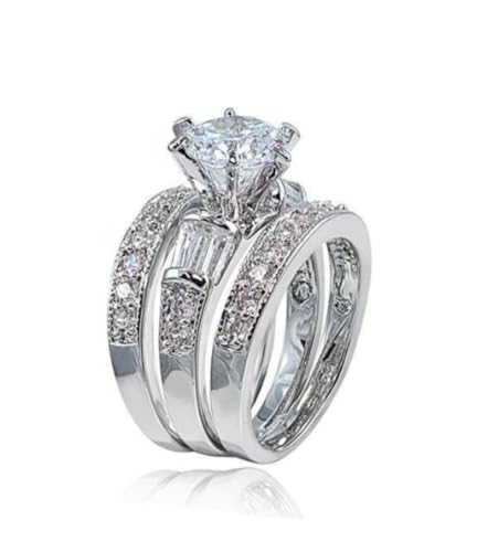 925 sterling silver round diamond set for fashionable women's three piece set with diamond engagement, elegant and elegant Mosang stone ring Size 8
