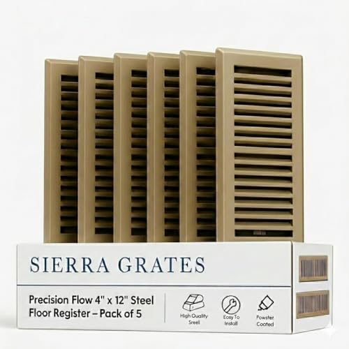 Image of 4 inch x 12 inch Brown Floor Register 2 Way - Stamped Face Steel Vent Cover, HVAC Floor Grille for AC Heat, Fits 4x12 Duct Opening, Heavy Duty Metal Register, 5 Pack