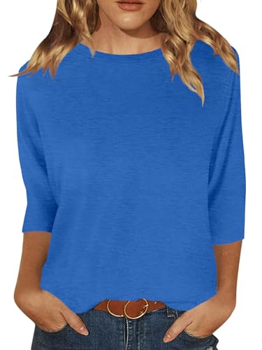 Image of JomeDesign Womens Tops 3 /4 Sleeve Shirts Round Neck Loose Casual Blouses Floral Print Tshirts