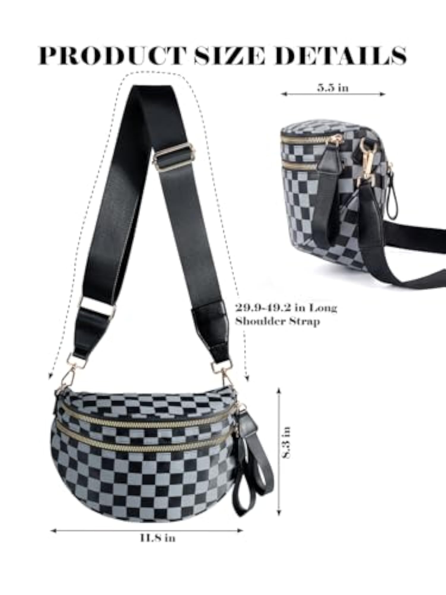 Checkered Crossbody Bum Bag for Women, Spacious Design