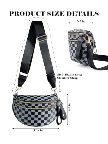 Image of Black and White Checkered Crossbody Bag Bum Bag for Women,Spacious Checkered Purse Fanny Packs Belt Bag
