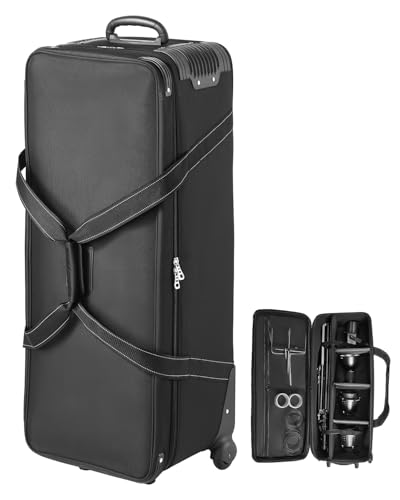 VEVOR Valise à roulettes pour équipement de Studio, 100x38x32 cm, Sac Transport pour Appareil Photo, avec roulettes, Sangles, Compartiment rembourré, poignée, pour Pied éclairage, trépied, télescope