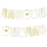 2pcs Neutral Gold Baby Shower Paper Garland, Pre-Assembled Baby Boy Banner Baby Girl Sign Gender Reveal Decorations Various Baby Clothes Banner for Welcome Newborn Party Supplies Photo Props